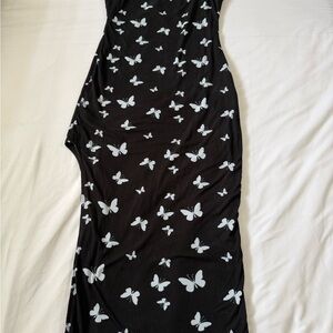 Justify Black Strapless Dress with White Butterfly Print